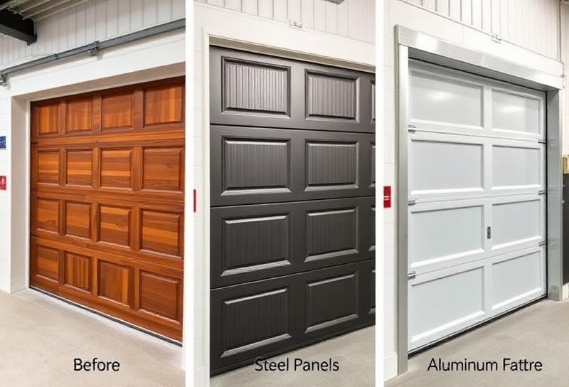 Comparison of wood, steel, and aluminum garage door materials side by side