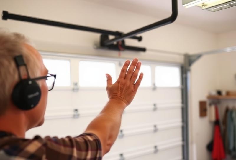 Homeowner testing garage door safety reversal sensors