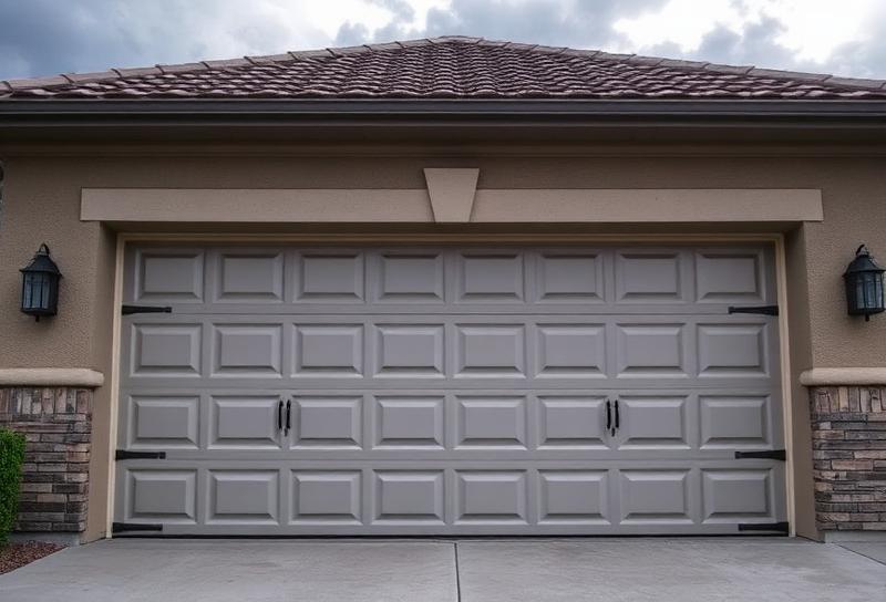 Reinforced garage door prepared for storm season with weather sealing