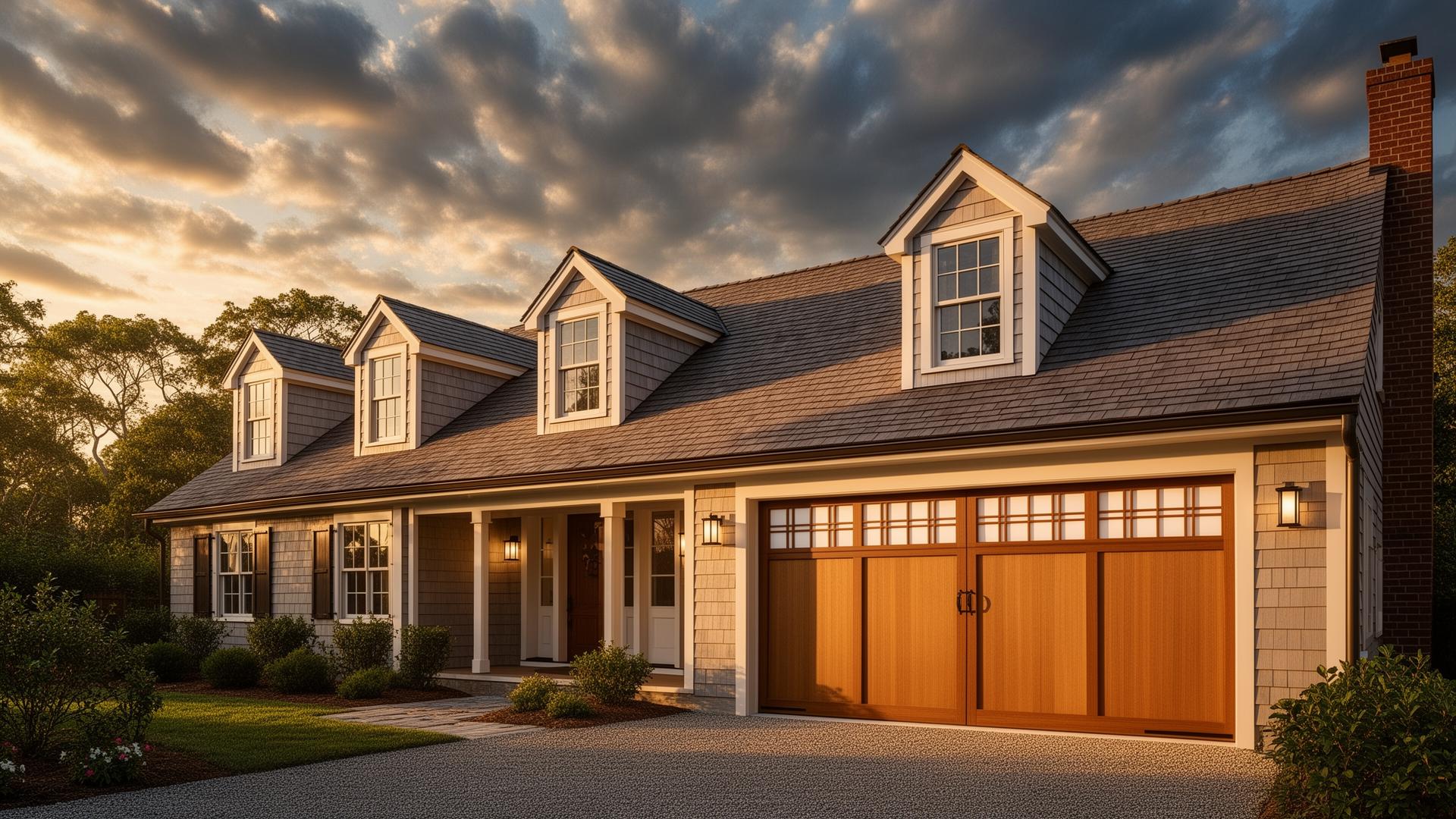 Premium Asian-inspired garage door installation on Cape Cod cottage in Snoqualmie Pass