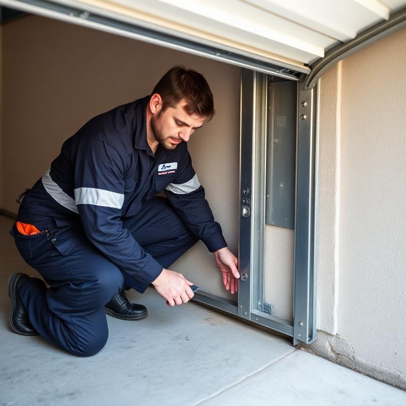 Professional technician installing weatherstripping on garage door in Snoqualmie Pass